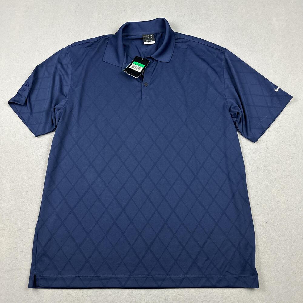 Nike Golf Shirt Men XL Blue Argyle Dri-FIT Short Sleeve Polo Top AREVA Logo